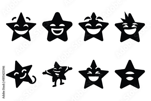 chuckling star silhouette icon set on the white background