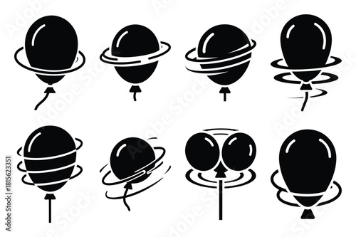 crazy balloon spin silhouette icon set on the white background