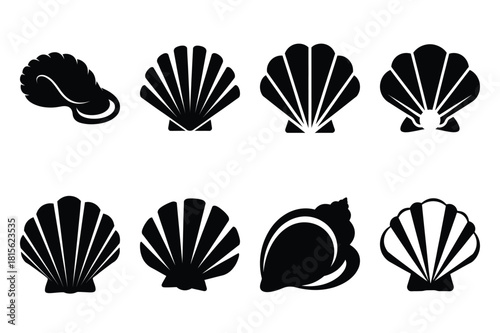 funky shell silhouette icon set on the white background