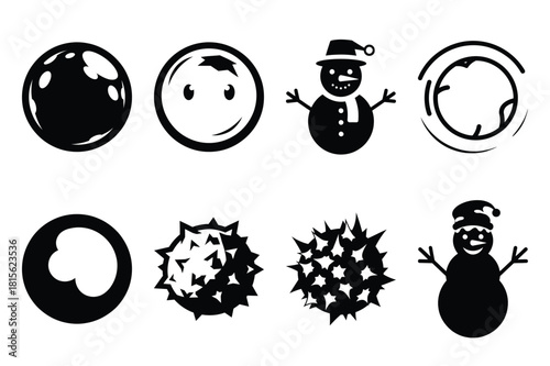 funky snowball silhouette icon set on the white background