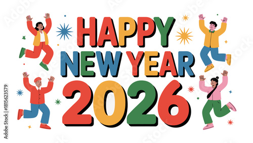 Festive Cheers for the New Year 2026: An illustration showcases joyous individuals enthusiastically embracing the dawn of 2026, with an emphasis on celebration and cheer.