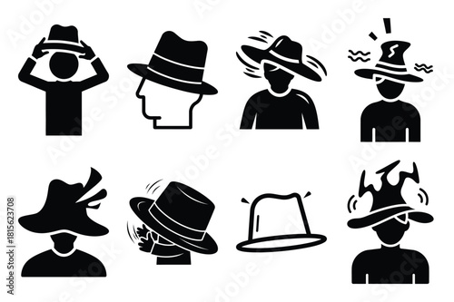 funny hat shake silhouette icon set on the white background