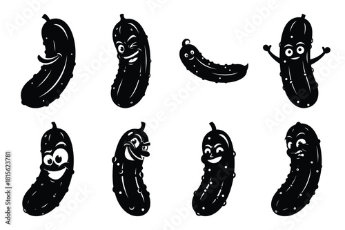 funny pickle silhouette icon set on the white background