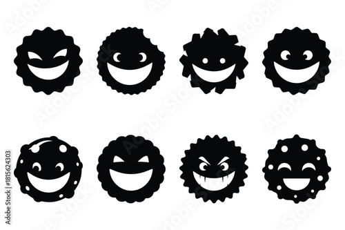 grinning cookie silhouette icon set on the white background