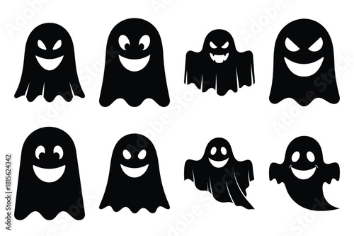 grinning ghost silhouette icon set on the white background
