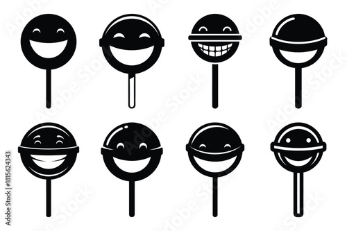grinning lollipop silhouette icon set on the white background