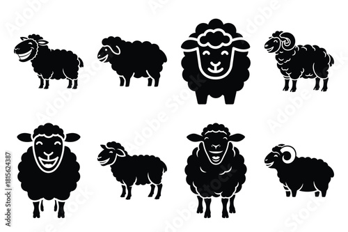 grinning sheep silhouette icon set on the white background