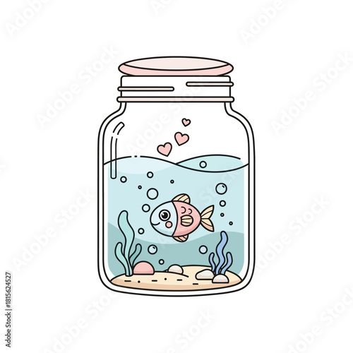 Whimsical fishbowl scene with a charming fish illustration and minimalistic details showcase