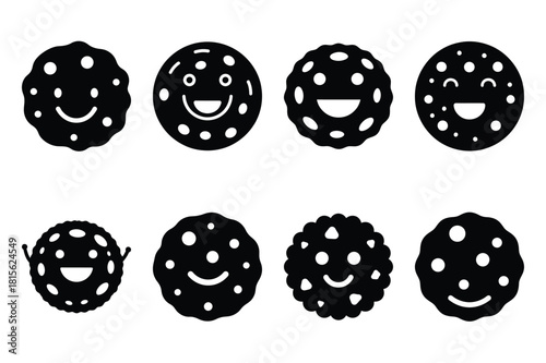 happy cookie silhouette icon set on the white background