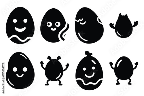 happy egg wiggle silhouette icon set on the white background