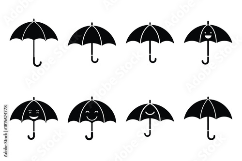 happy umbrella silhouette icon set on the white background
