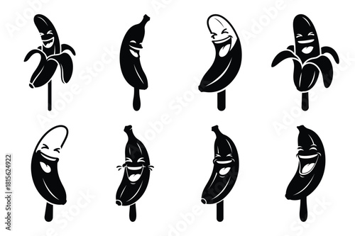 laughing banana pop silhouette icon set on the white background