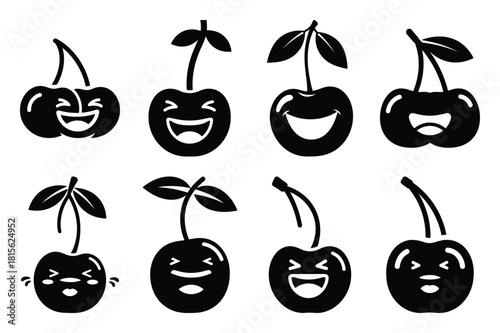 laughing cherry silhouette icon set on the white background