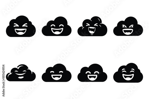laughing cloud silhouette icon set on the white background
