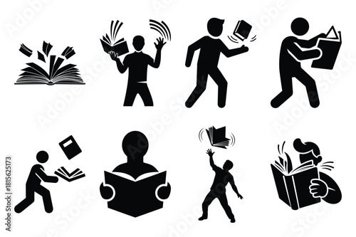 silly book flip silhouette icon set on the white background