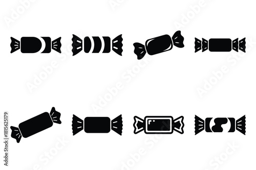silly candy wrap silhouette icon set on the white background