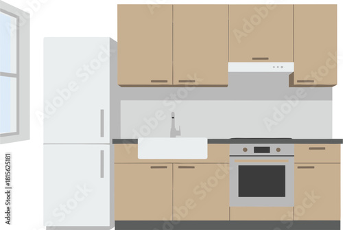 Minimalist Flat Illustration of Kitchen with Window and Appliances