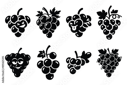 silly grape silhouette icon set on the white background