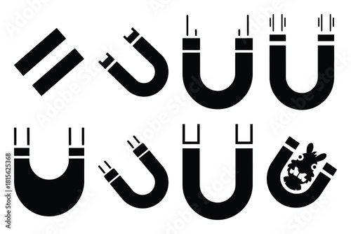 silly magnet silhouette icon set on the white background