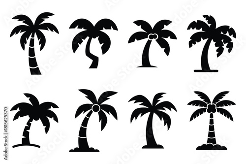 silly palm tree silhouette icon set on the white background