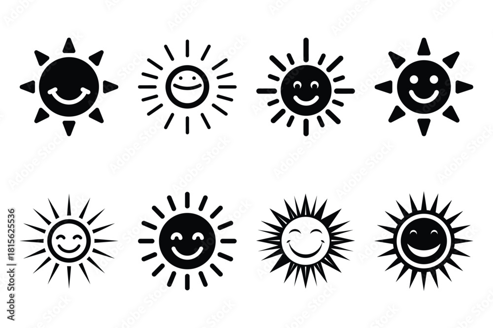 Fototapeta premium smiling sunburst silhouette icon set on the white background