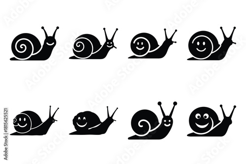 smiley snail silhouette icon set on the white background