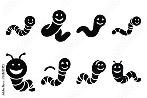 smiley worm hop silhouette icon set on the white background