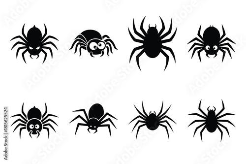 silly spider silhouette icon set on the white background