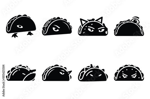sneaky taco silhouette icon set on the white background
