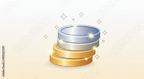 Earn rewards with stacked gold, silver and bronze coins, perfect for financial success, investment goals and motivating achievements in business and life