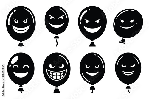 smirking balloon silhouette icon set on the white background