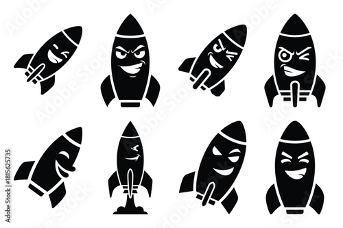 snickering rocket silhouette icon set on the white background