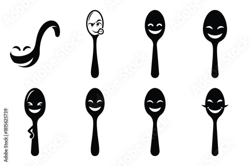 snickering spoon silhouette icon set on the white background