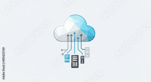 Modern cloud computing network connecting servers, data storage, and digital infrastructure for scalable IT solutions in the digital age