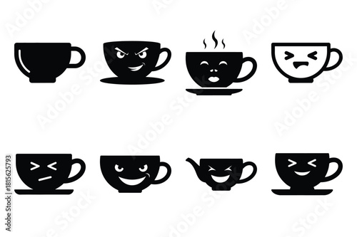 snickering teacup silhouette icon set on the white background