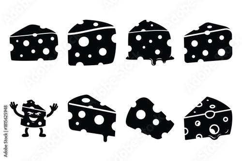 wacky cheese silhouette icon set on the white background