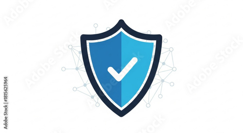 Cybersecurity shield with checkmark conveys data protection, network security, and reliable privacy for modern technology solutions and digital trust building