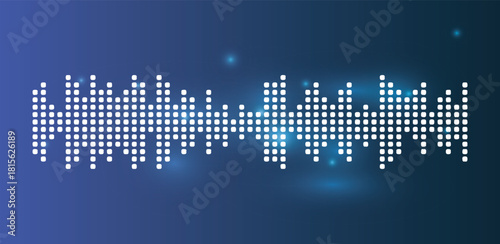 Sound wave dots visualization on a dark blue background with glowing light particles