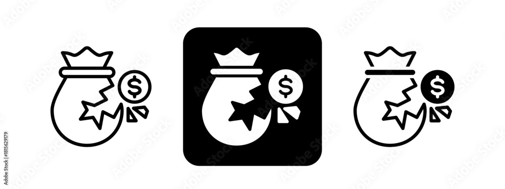 Fototapeta premium Corruption Solid color and black line drawing vector illustration set