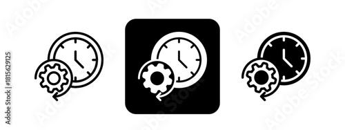 Time Efficiency Solid color and black line drawing vector illustration set