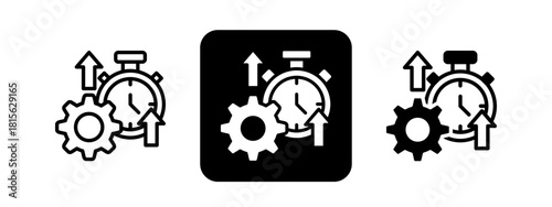 Productivity Solid color and black line drawing vector illustration set