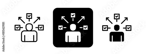 Multitasking Solid color and black line drawing vector illustration set