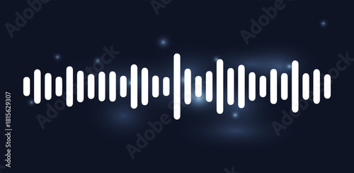 Minimalist audio sound wave equalizer on a dark blue gradient background with glowing dots