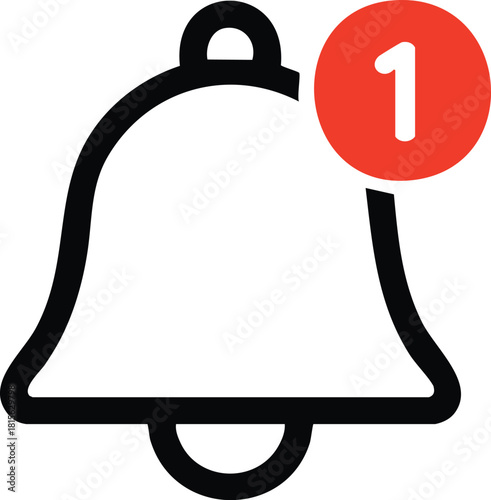 Black outline icon of a notification bell with a red circle containing the number 1
