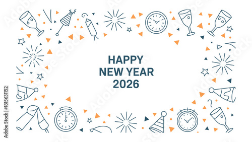 New Year Celebration 2026: A vibrant and celebratory design with festive elements frames the message of Happy New Year 2026, setting a tone of optimism and joy for the coming year.