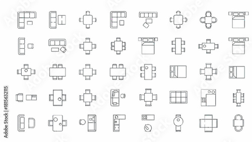 Top-Down View of Furniture Layouts Tables, Sofas, and Interior Design Elements
