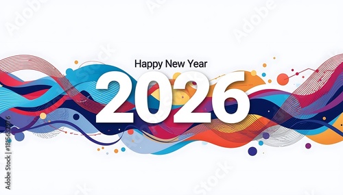 Happy New Year 2026 Abstract Waves Banner