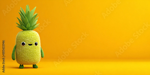 Cute pineapple character with bright yellow background, showcasing playful and cheerful design