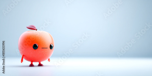 Cute fruit character made from apple, featuring simple design and bright colors, evokes playful and cheerful mood