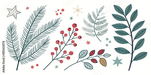 Festive foliage and berries for elegant holiday invitations, cards, and seasonal designs with a touch of winter magic